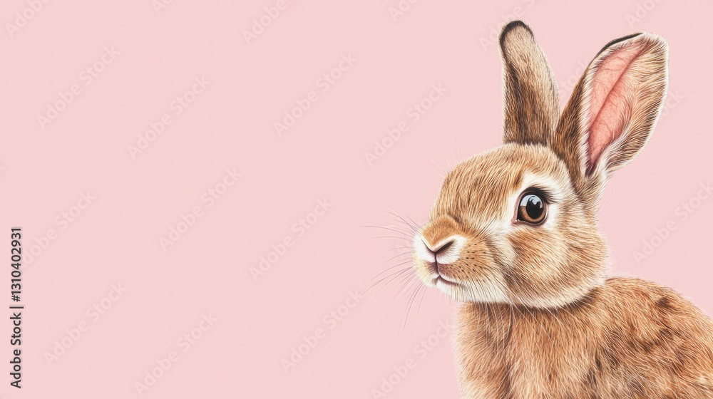 Fototapeta premium Photo of a little bunny, on a soft pink background Easter theme