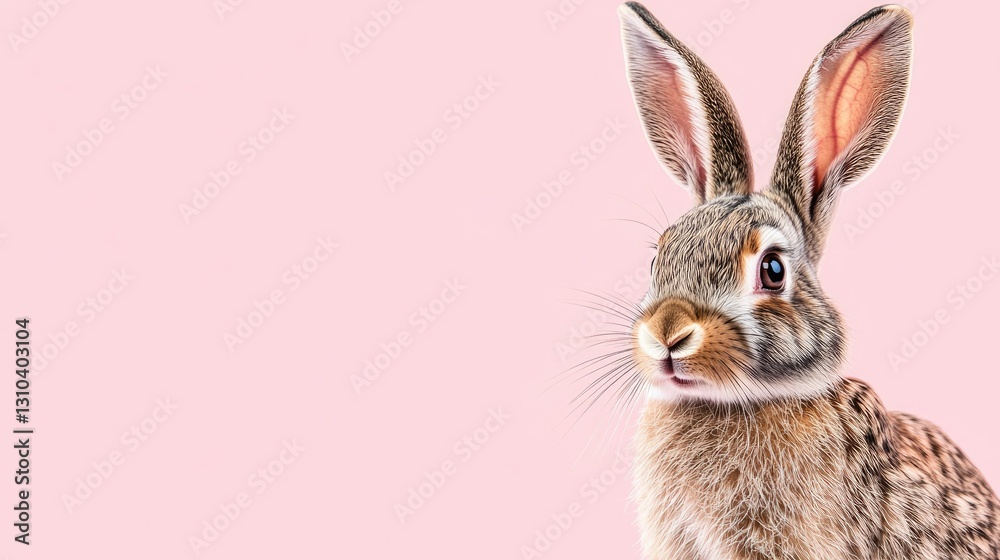 Fototapeta premium Photo of a little bunny, on a soft pink background Easter theme