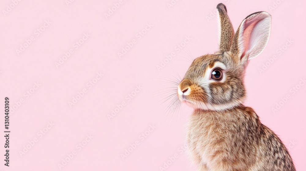 Fototapeta premium Photo of a little bunny, on a soft pink background Easter theme