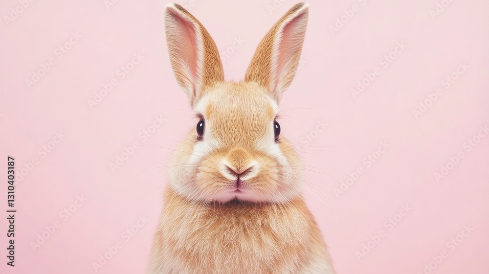 Fototapeta premium Photo of a little bunny, on a soft pink background Easter theme