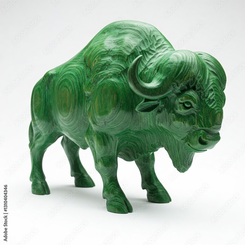 Fototapeta premium green wooden bison sculpture isolated on white background