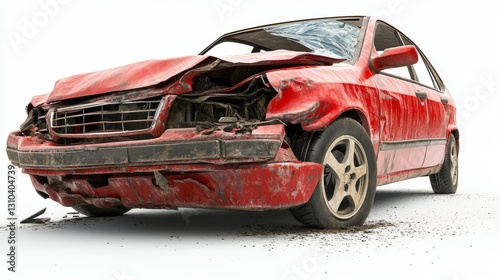 crashed car on white background