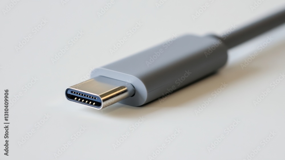 A close-up of a lightning to USB-C cable with a reinforced connector tip on white. A close-up of a lightning to USB-C cable with a reinforced connector tip on white.