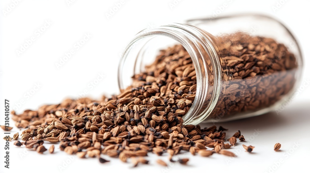 Glass jar filled with cumin seeds