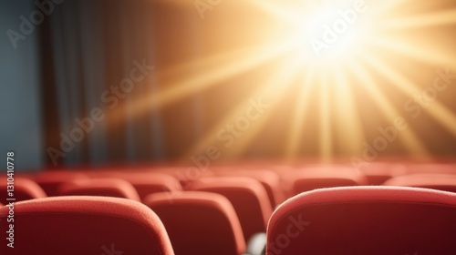 Row of red seats in a deserted cinema hall anticipating new visitors