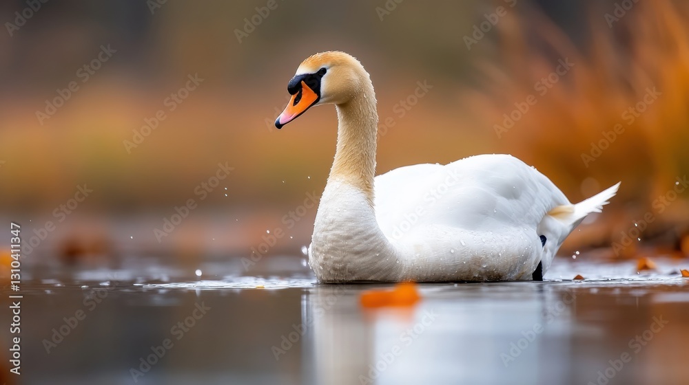 Majestic mute swan gliding gracefully on tranquil waters at dusk Majestic mute swan gliding gracefully on tranquil waters at dusk