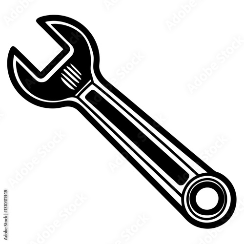 Simple Line Drawing of Wrench - Construction Tool Vector Illustration, Minimalist line art wrench illustration, perfect for construction, repair, and DIY digital designs.
