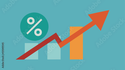 Rate Hike Symbol An upwardpointing arrow alongside a percentage symbol visually representing an increase in interest rates and its implication for borrowing costs.