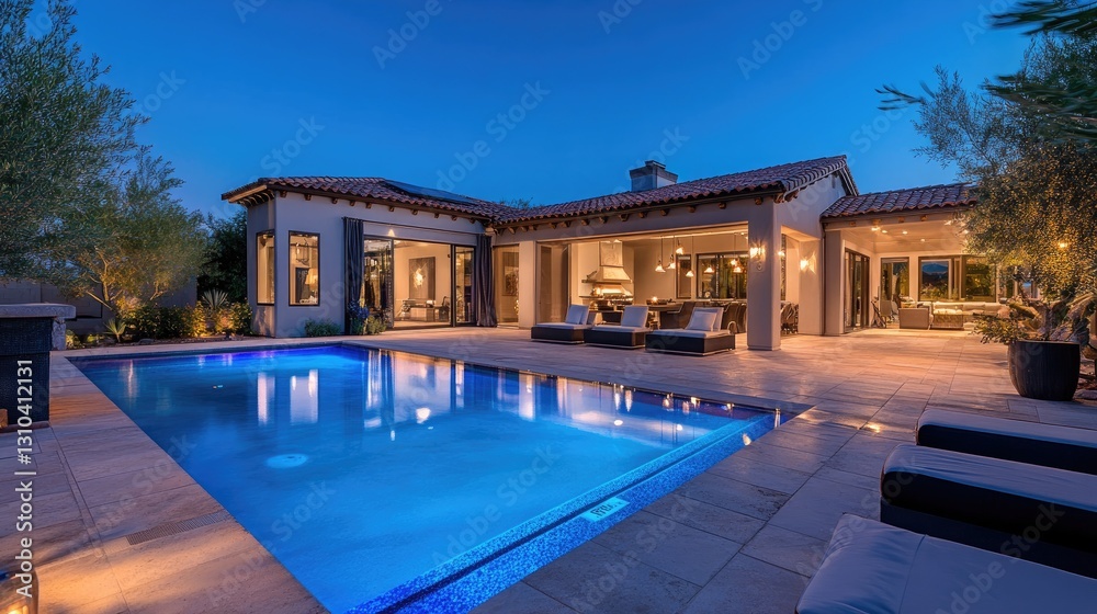 Fototapeta premium Luxury Villa with Pool at Dusk