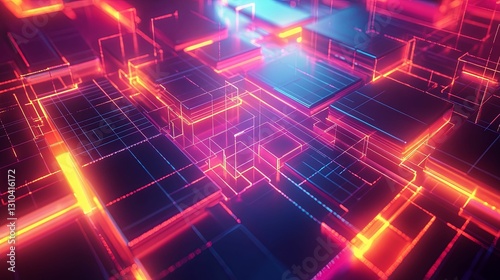 Wallpaper Mural Abstract Neon Cubes Illuminate Digital Network Torontodigital.ca