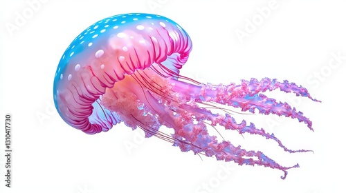 Pink and blue jellyfish isolated on white background.