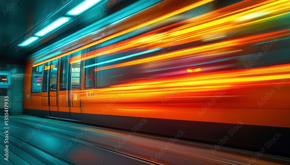 Dynamic Urban Train Movement with Blurred Motion in a Modern Subway Station Scene Dynamic Urban Train Movement with Blurred Motion in a Modern Subway Station Scene