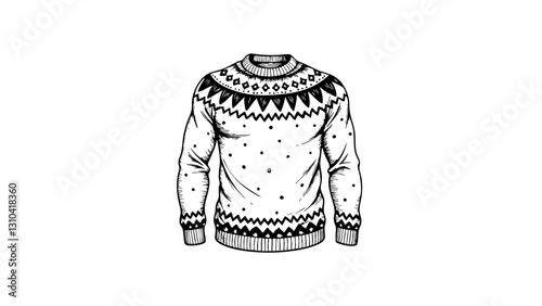 Vintage Christmas Sweater Sketch Artwork in Black and White  