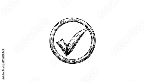 Vintage Sketch of a Checkmark Symbol Against a White Background  
