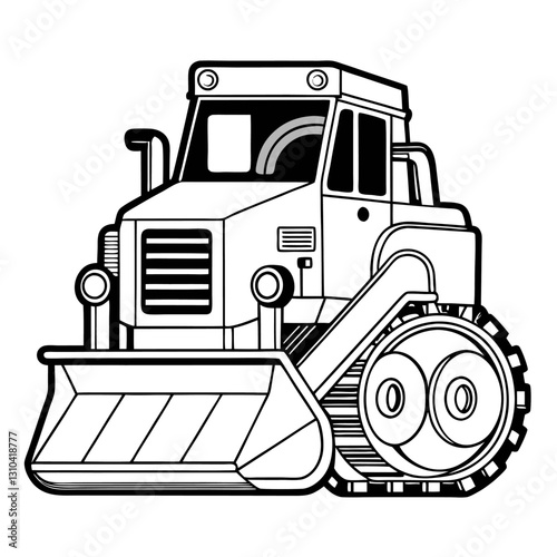 Bulldozer Black and White Outline Vector Illustration – Construction Clipart & Line Art Design, Bulldozer outline vector clipart – perfect for construction-themed designs, logos, and prints.