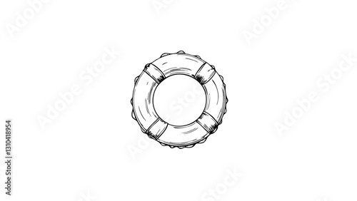Vintage sketch of a life buoy on a white background  