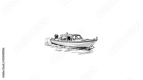 Vintage sketch of a boat sailing on calm waters  