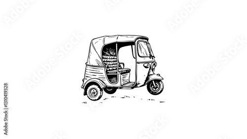 Vintage sketch of a three-wheeler auto rickshaw isolated  