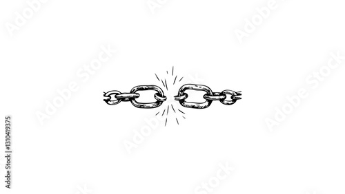 Vintage sketch of a broken chain on a white background  