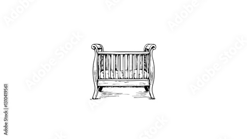 Vintage sketch of a wooden crib on a white background  