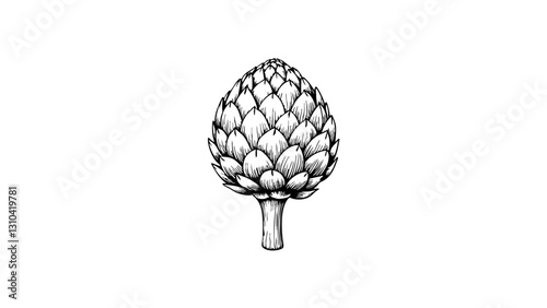Vintage sketch of an artichoke in black and white  