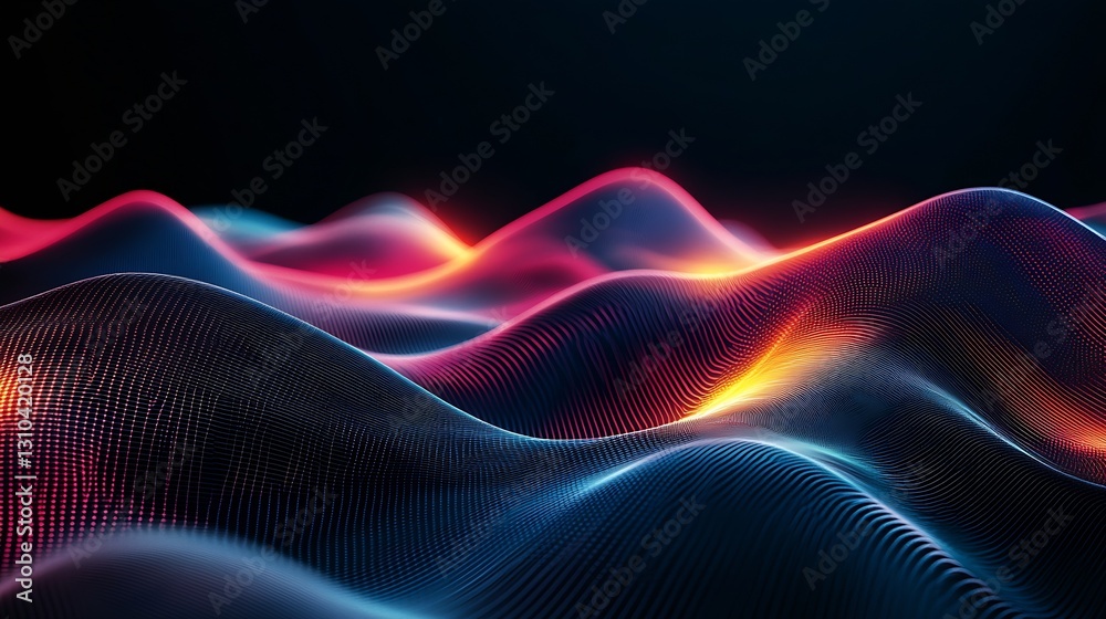 Fototapeta premium Lush flowing waves of glowing blue and red light creating a stunning visual experience reminiscent of waves in the ocean : Generative AI