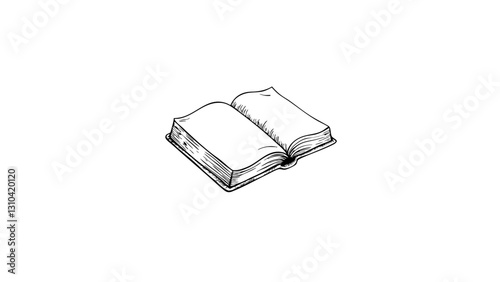 Vintage Sketch of an Open Book on White Background  
