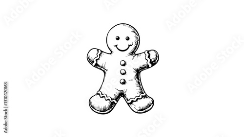 Vintage gingerbread man sketch in black and white  
