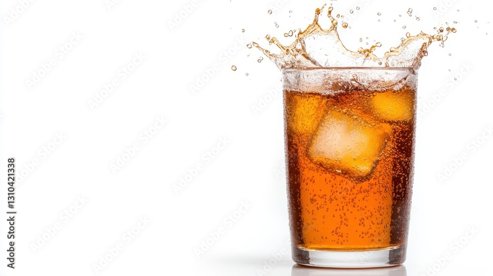 Refreshing cola drink splashes with bubbles against a white background Refreshing cola drink splashes with bubbles against a white background
