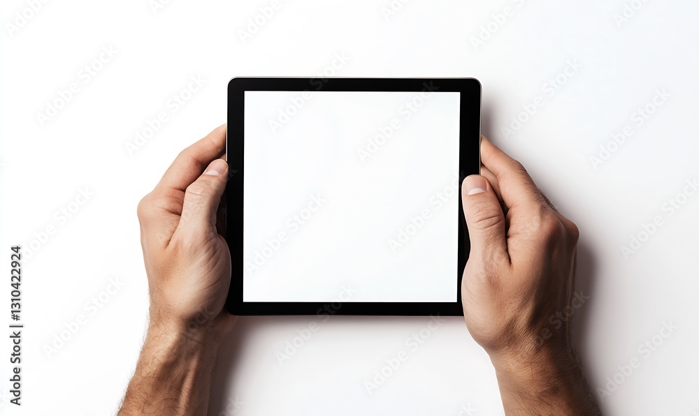 Hands Holding a Blank Tablet Device Ready for Digital Interaction and Creativity : Generative AI Hands Holding a Blank Tablet Device Ready for Digital Interaction and Creativity : Generative AI