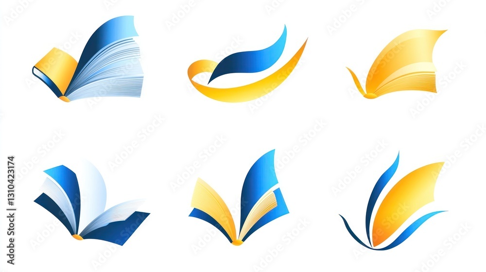 Fototapeta premium Abstract book logos collection, various shapes and colors, graphic design elements