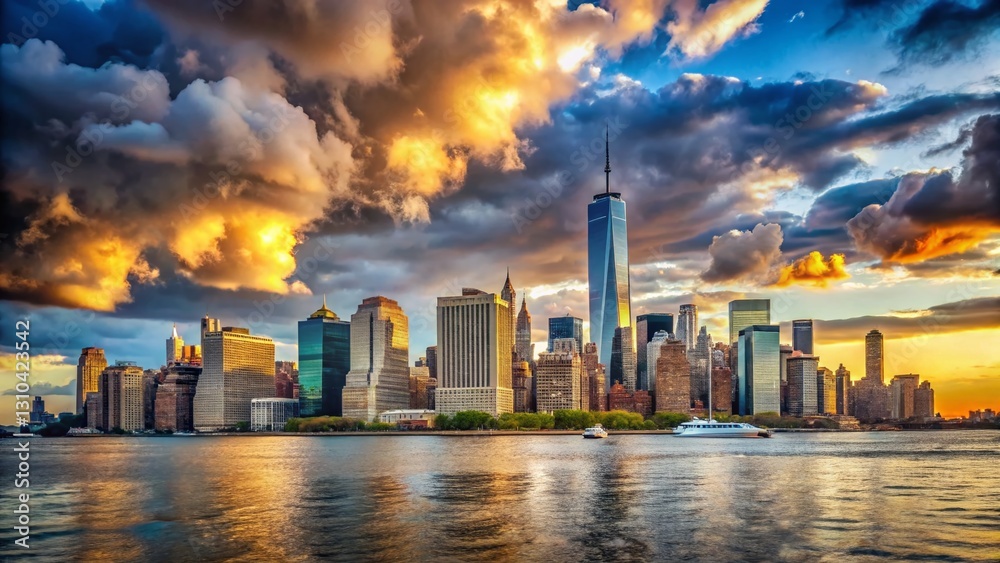 Obraz premium Dramatic NYC Skyline & Cloudscape: Stunning Panoramic City View