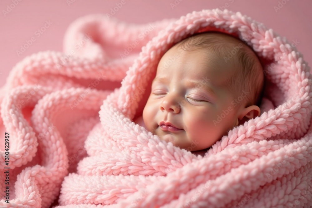 Adorable infant sleeping in a soft pink blanket, pastel colors, calm, peaceful Adorable infant sleeping in a soft pink blanket, pastel colors, calm, peaceful