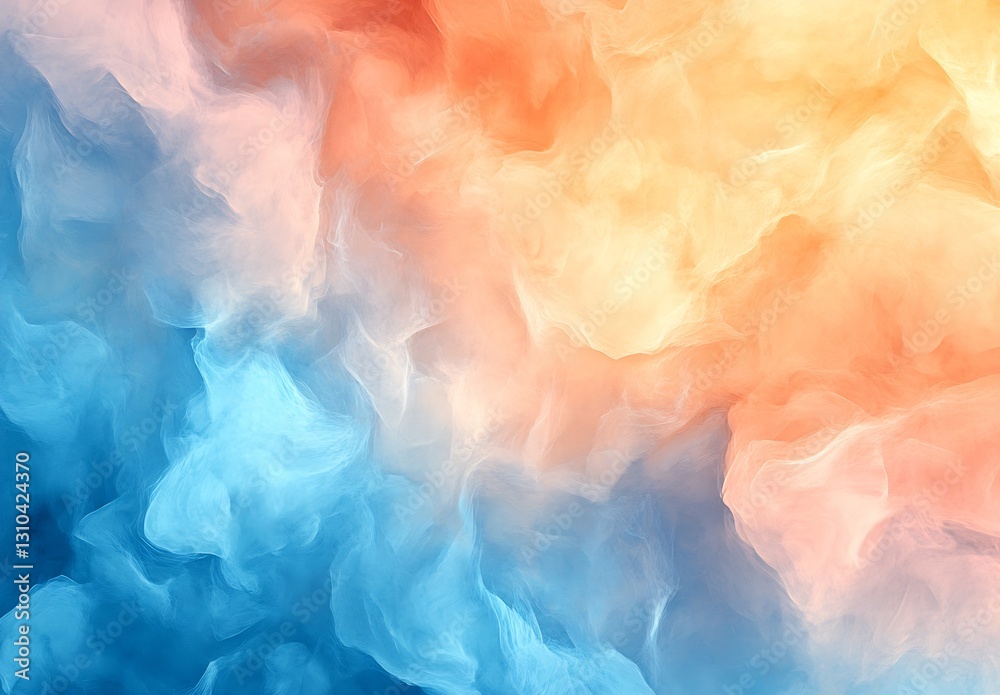 Obraz premium Flowing abstract art piece featuring warm orange and cool blue hues creating a dynamic vibrant composition : Generative AI