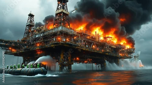 Wallpaper Mural Oil Rig Fire at Sea; Rescue Operation Torontodigital.ca