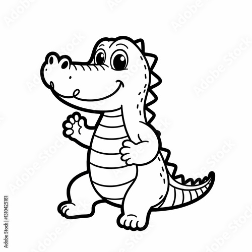 Cute Alligator Coloring Page for Kids – Simple Cartoon Crocodile Line Art