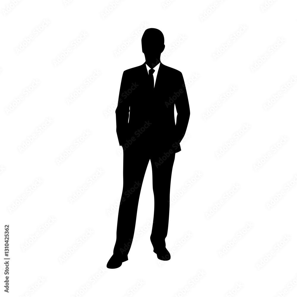 silhouette of a businessman standing with hands in pockets. The image conveys professionalism and confidence, vector illustration silhouette of a businessman standing with hands in pockets. The image conveys professionalism and confidence, vector illustration
