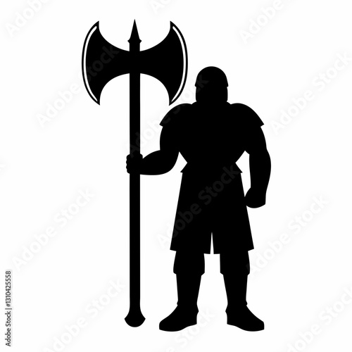 a silhouette of a warrior with a double-bladed axe, standing ready for battle vector illustration