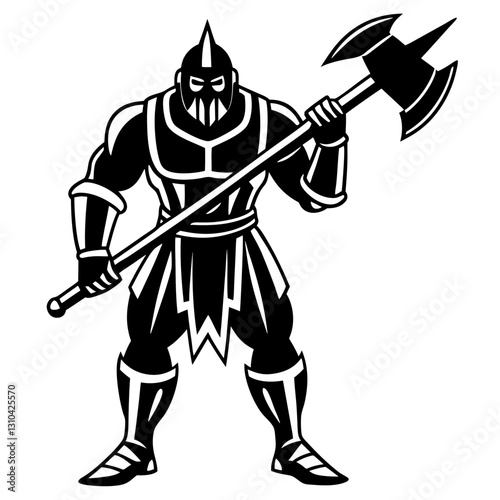 a stylized illustration of a fierce warrior holding a double-headed axe, ready for battle vector illustration