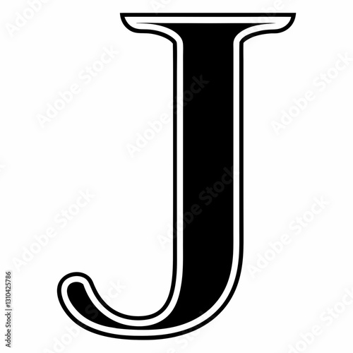 Capital letter "J" bold, black and white, vector illustration