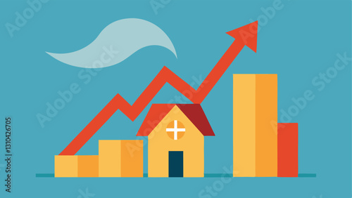 Percentage Increase Indicator A giant percentage symbol rising above a house emphasizing the rapid increase in housing prices relative to income growth.