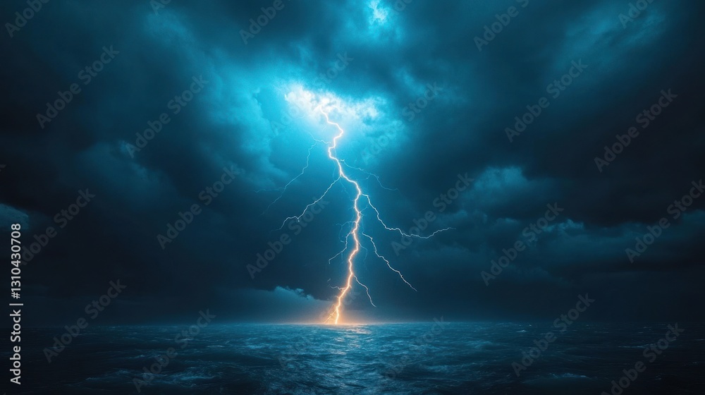 Fototapeta premium Powerful Lightning Strike Over Stormy Ocean