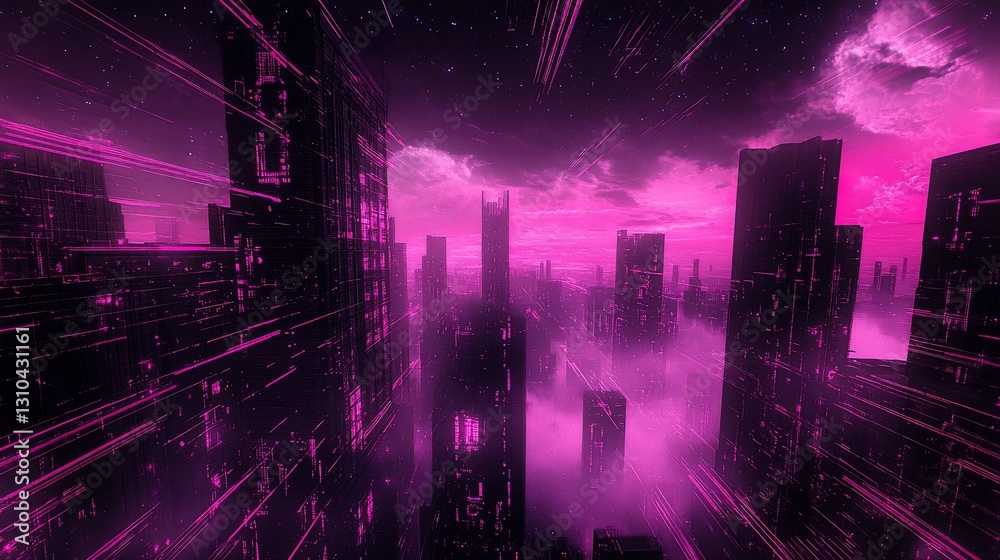 Cyberpunk Cityscape Aerial View at Dusk Cyberpunk Cityscape Aerial View at Dusk