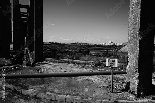 Industrial area of ​​the former CUF factories, currently Baia Tejo, black and white images to highlight the degradation.