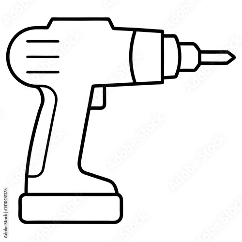 Cordless Drill Outline Vector Illustration - Construction Clipart & Line Art Design, Cordless drill outline vector illustration, perfect for clipart, line art, and construction designs.