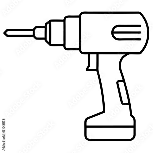 Cordless Drill Outline Vector Illustration - Construction Clipart & Line Art Design, Cordless drill outline vector illustration, perfect for clipart, line art, and construction designs.