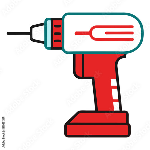 Cordless Drill Outline Vector Illustration - Construction Clipart & Line Art Design, Cordless drill outline vector illustration, perfect for clipart, line art, and construction designs.