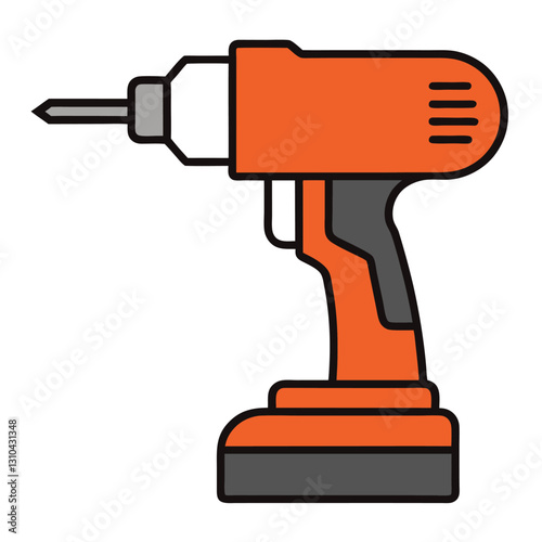 Cordless Drill Outline Vector Illustration - Construction Clipart & Line Art Design, Cordless drill outline vector illustration, perfect for clipart, line art, and construction designs.
