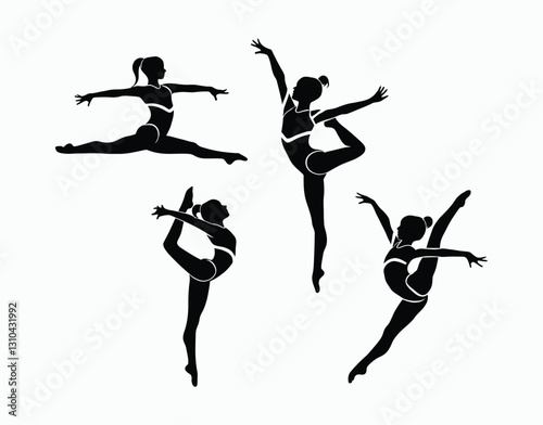 Graceful Gymnast Girl Silhouette Vector Template