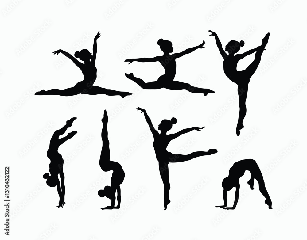 Gymnast Girl Pose Silhouette Vector Template Gymnast Girl Pose Silhouette Vector Template